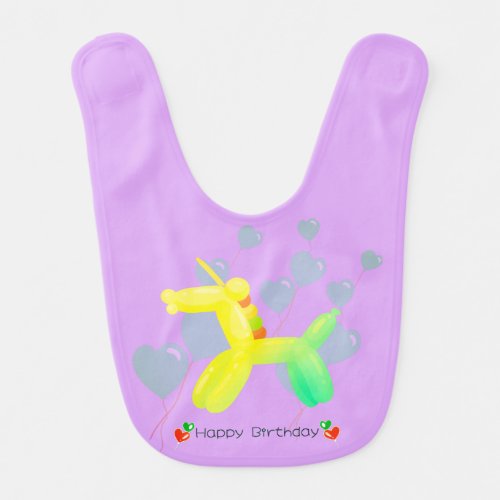 Happy Birthday Unicorn in pastel gradient colors Baby Bib