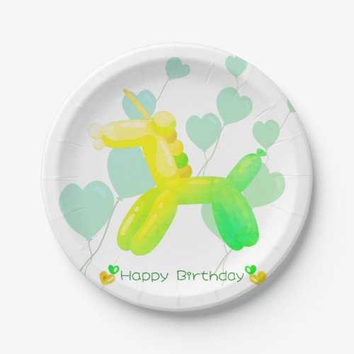 Happy Birthday Unicorn in pastel gradient colors Paper Plates