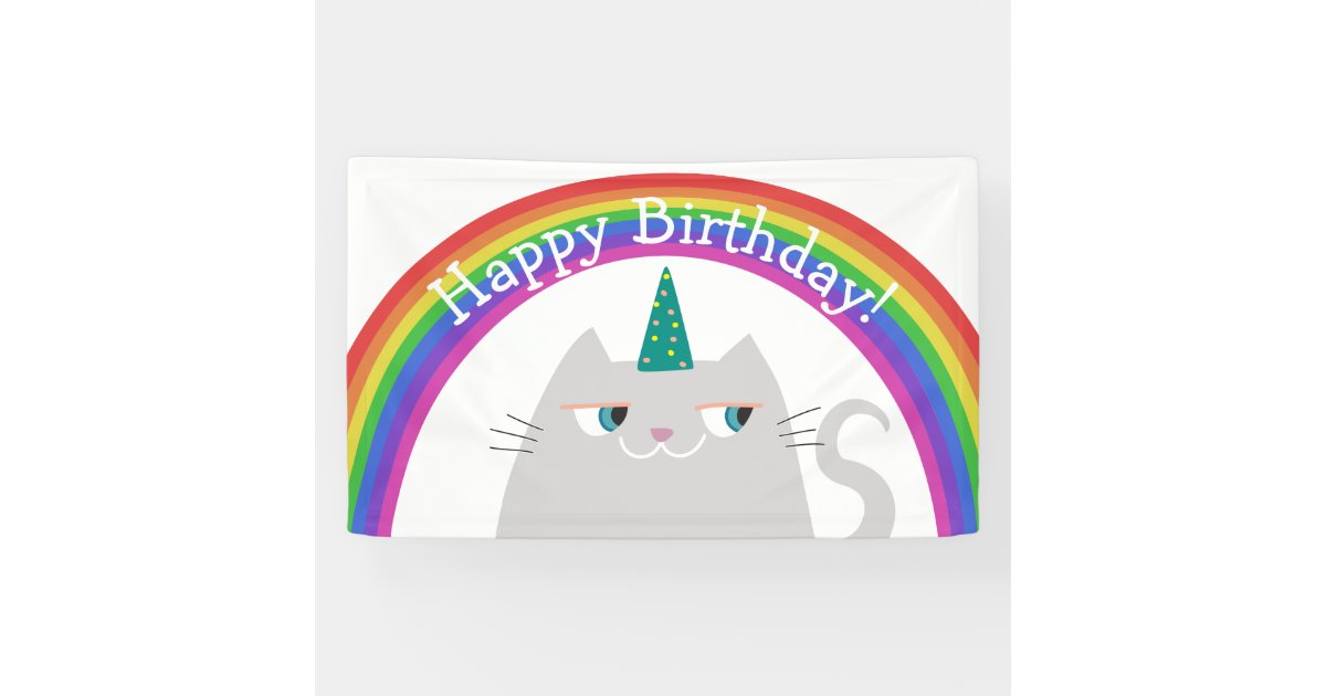 Happy Birthday Unicorn Kitten Colorful Rainbow Banner Zazzle Com