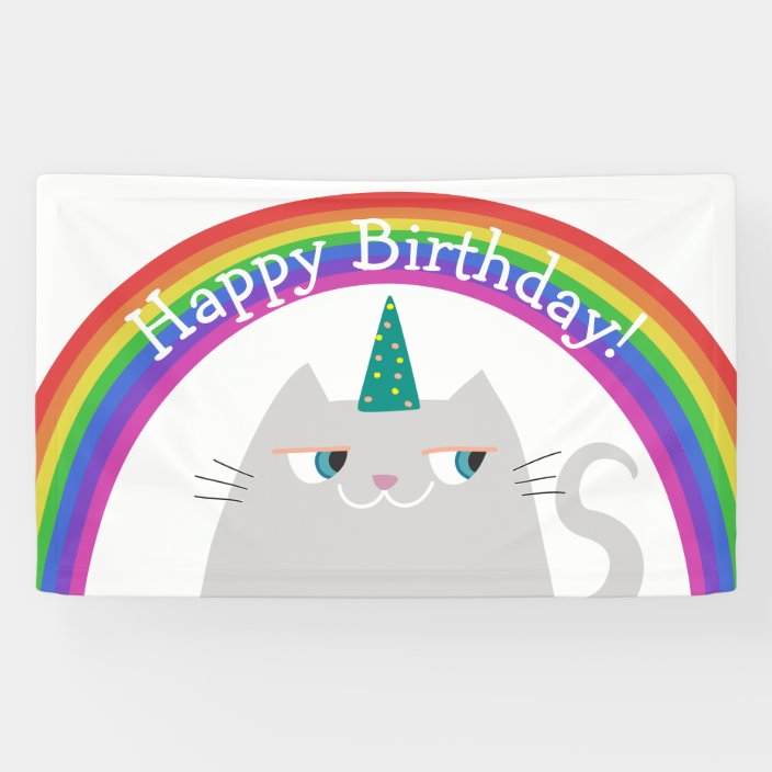 Happy Birthday Unicorn Kitten Colorful Rainbow Banner Zazzle Com