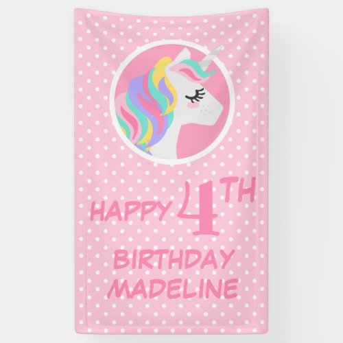 Happy Birthday  Unicorn Pastel Polka Dots Banner