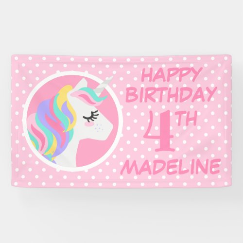 Happy Birthday  Unicorn Pastel Polka Dots Banner