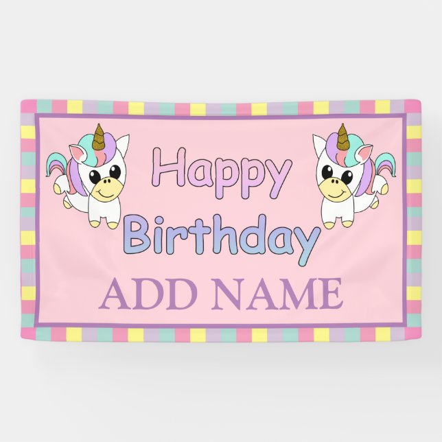 Happy Birthday Unicorn Personalized Banner (Horizontal)