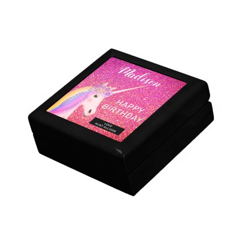 Happy Birthday Unicorn Pink Glitter Personalized Gift Box