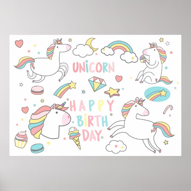 Happy Birthday Unicorn Poster (Front)