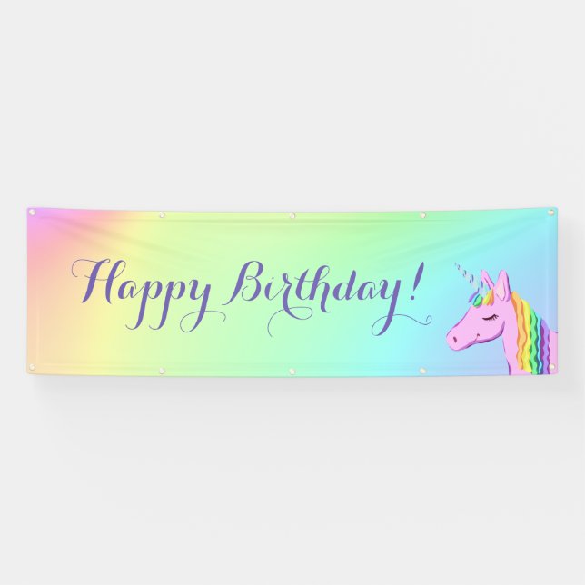 "Happy Birthday!" Unicorn Rainbow Ombre Banner (Horizontal)