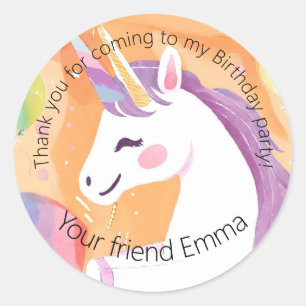 Happy Birthday Unicorn Thank you for coming label