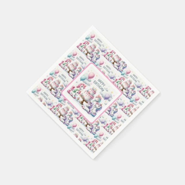 Happy Birthday Unicorn Themed Napkins (Corner)