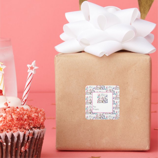 Happy Birthday Unicorn Themed Square Sticker (Party)