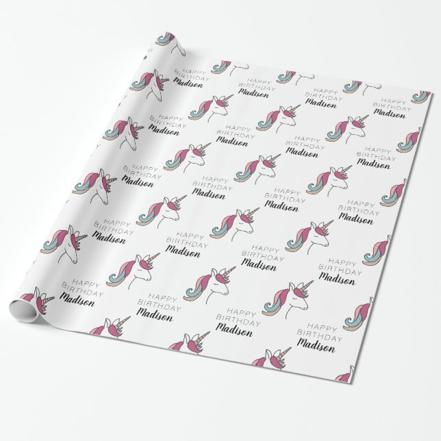 Happy Birthday | Unicorn Wrapping Paper (Unrolled)