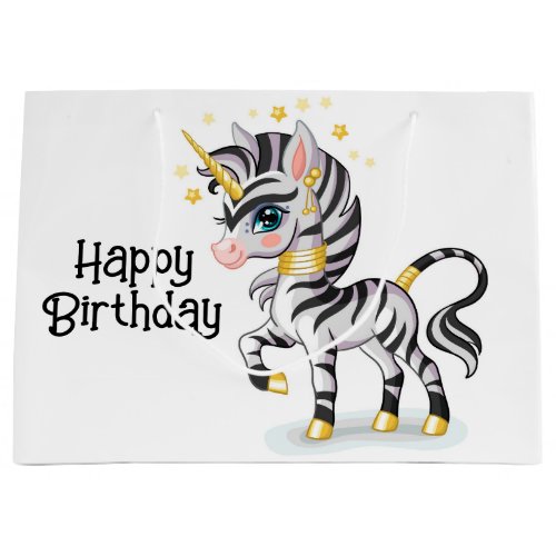 Happy Birthday Unicorn Zebra  Large Gift Bag