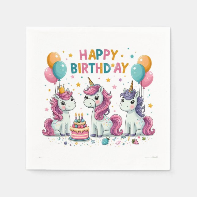 Happy Birthday Unicorns Napkins (Front)