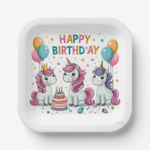 Happy Birthday Unicorns Paper Plates