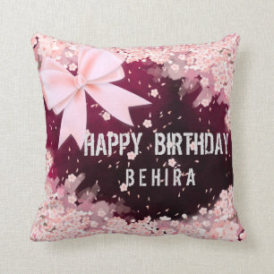 Happy birthday unique gift flowers and bow throw pillow