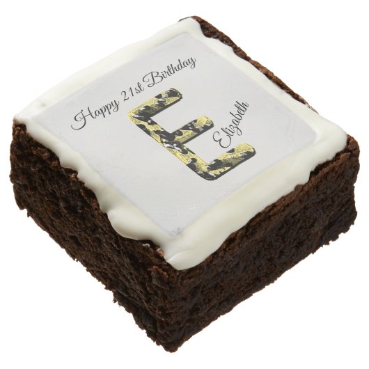 Happy Birthday Unique Gold Black Letter E Monogram Brownie (Angled)