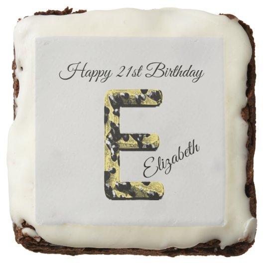 Happy Birthday Unique Gold Black Letter E Monogram Brownie (Front)