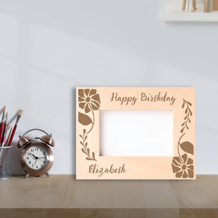 Happy Birthday Unique Groovy Wildflower and leaf  Engraved Frames