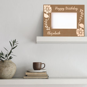 Happy Birthday Unique Groovy Wildflower and leaf Engraved Frames