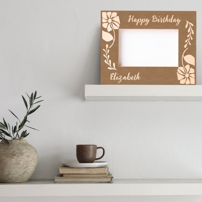 Happy Birthday Unique Groovy Wildflower and leaf  Engraved Frames (Creator Uploaded)
