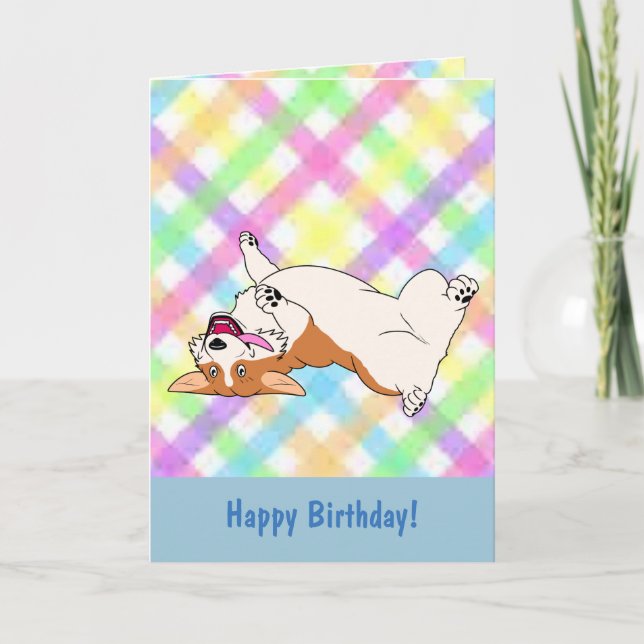 Happy Birthday Upside Down Corgi Cartoon Card (Front)