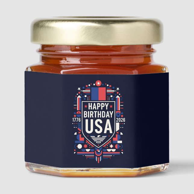 Happy Birthday USA 250 Honey Jar Favors (Front)
