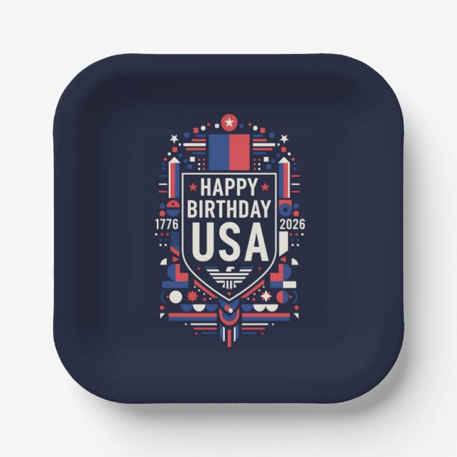Happy Birthday USA 250 Paper Plates (Front)