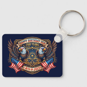 Happy Birthday USA 250 Years Patriotic Eagles Keychain