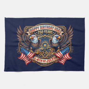 Happy Birthday USA 250 Years   Patriotic Eagles Kitchen Towel