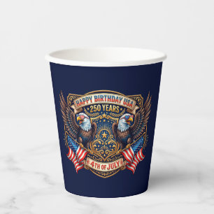 Happy Birthday USA 250 Years   Patriotic Eagles Paper Cups