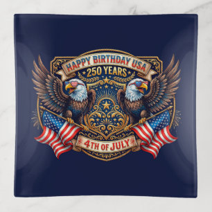 Happy Birthday USA 250 Years Patriotic Eagles Trinket Tray