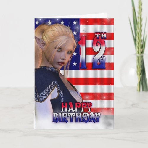 Happy Birthday USA American Flag Elf Card