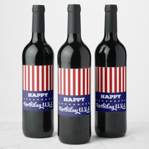Happy Birthday USA Wine Label Set