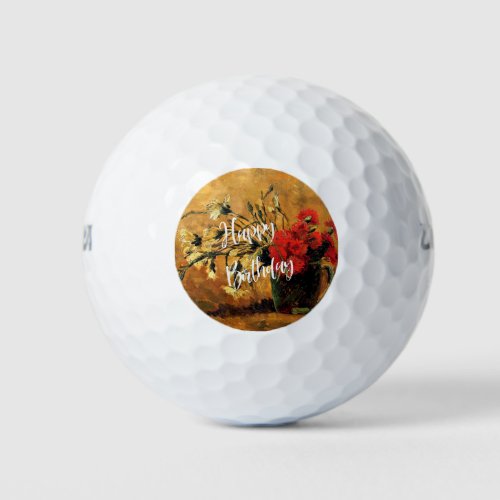 Happy Birthday Van Goghs famous floral painting Golf Balls