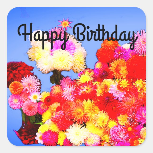 Happy Birthday Various Dahlias #2-1 Stickers (Front)