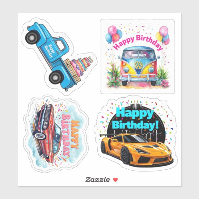 Happy Birthday Vehicle Stickers, Kids Birthday Sticker (Sheet)