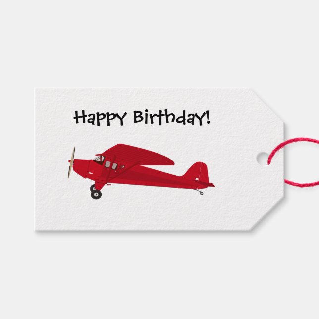 Happy Birthday Vintage Airplane Gift Tags (Front (Horizontal))