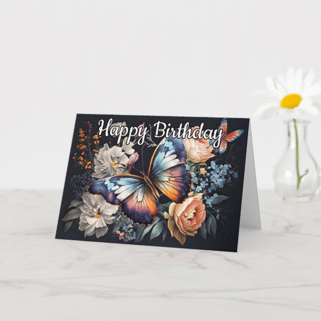 Happy Birthday | Vintage Butterfly Artwork Card (Small Plant)