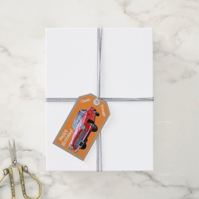 Happy Birthday 'Vintage Car' Gift Tag (With Twine)