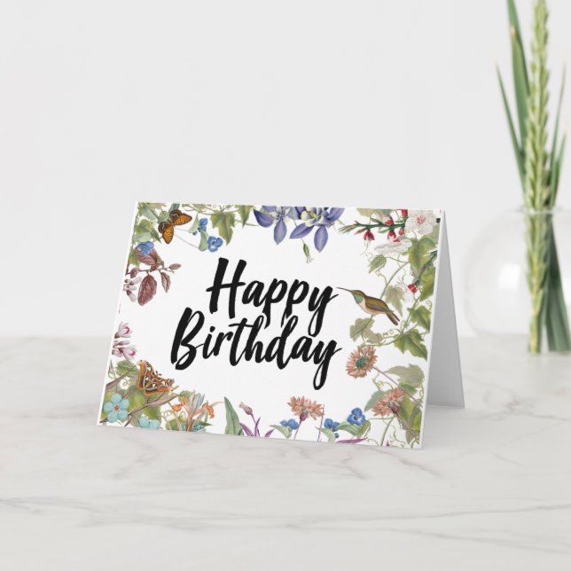 Happy Birthday Vintage Flowers Hummingbird & Butte Card (Front)