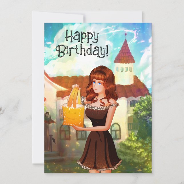 Happy Birthday Vintage Invitation Girl Cartoon (Front)