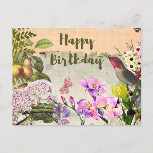 Happy Birthday Vintage Nature Composition Postcard