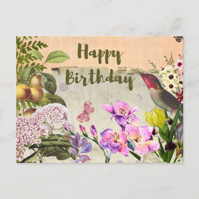 Happy Birthday Vintage Nature Composition Postcard (Front)