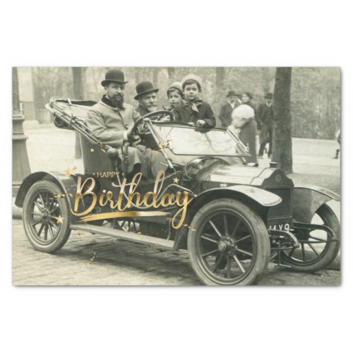 Happy Birthday Vintage Old Car and People   Tissue Paper