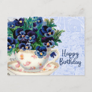 Happy Birthday Vintage Pansy Flowers Postcard