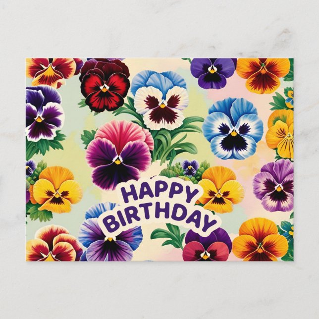 Happy Birthday Vintage Pansy Flowers  Postcard (Front)