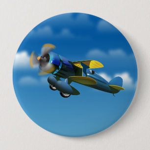 Happy Birthday vintage plane in a blue sky Button