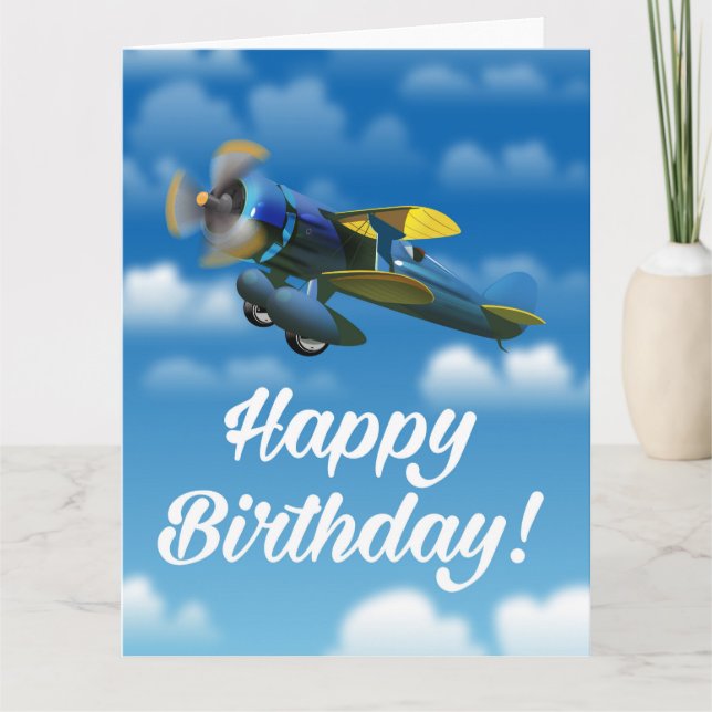 Happy Birthday vintage plane in a blue sky Card (Front)
