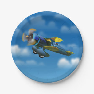 Happy Birthday vintage plane in a blue sky Paper Plates