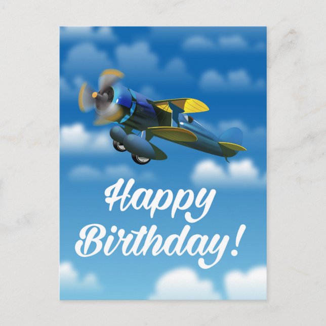 Happy Birthday vintage plane in a blue sky Postcard (Front)