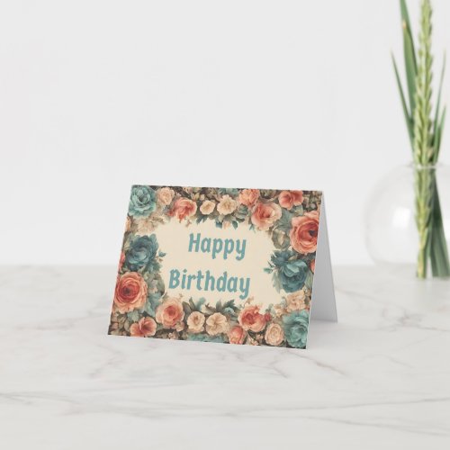 Happy Birthday Vintage Roses Holiday Card